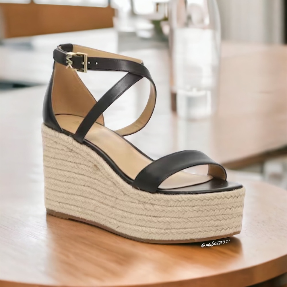 Michael Kors Serena Espadrille Wedge Sandals Black BRAND NEW NEVER WORN - Picture 2 of 4